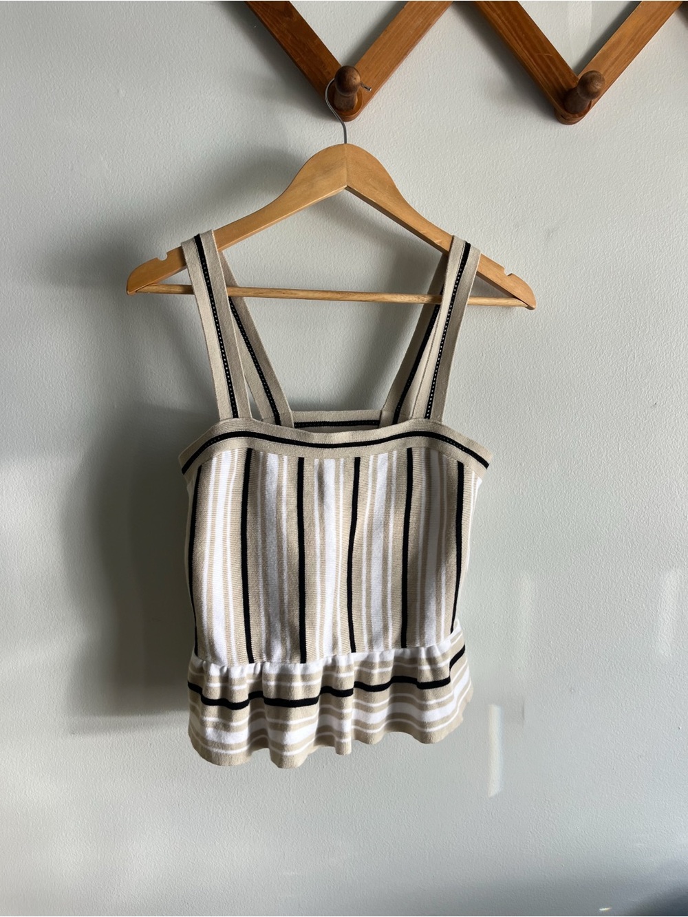 Banana Republic Striped Knit Peplum Camisole - Cream & Black